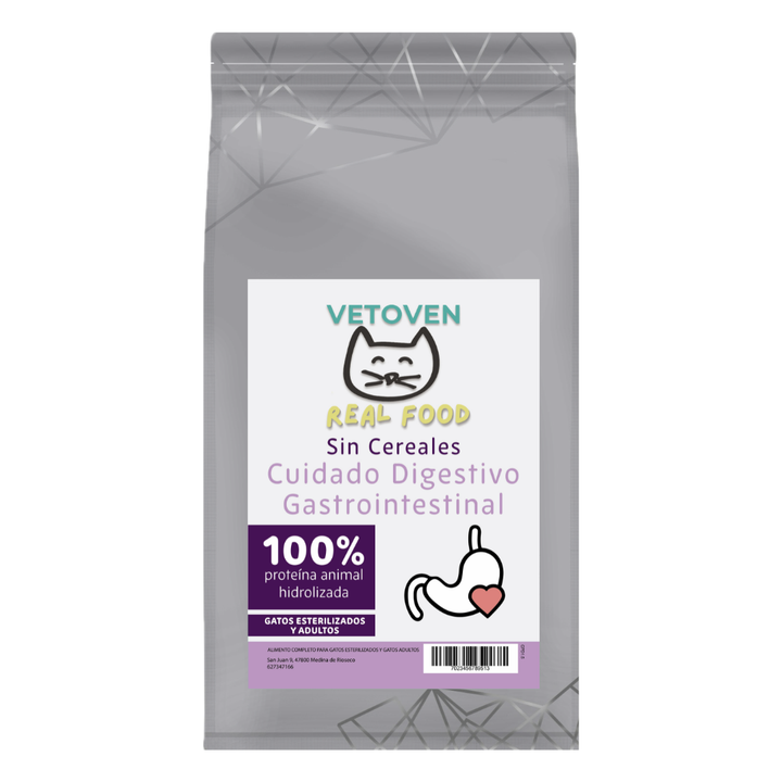 VETOVEN REAL FOOD CUIDADO DIGESTIVO GASTROINTESTINAL - PIENSO PARA GATO- SIN CEREALES Y 100% HIDROLIZADO
