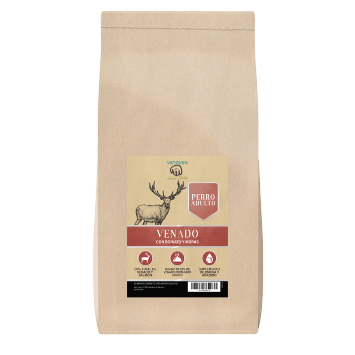 VENADO CON BONIATO Y MORAS - PIENSO PARA PERRO - ALTA DIGESTIBILIDAD Y PROTEÍNA