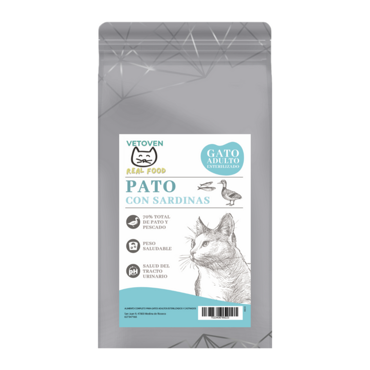 Pienso para gato esterilizado Vetoven – Pato con sardinas, alta palatabilidad y control de peso
