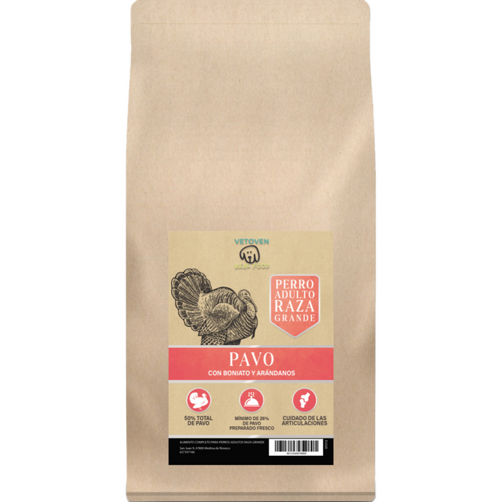 Pienso para perro adulto raza grande Vetoven – Pavo con boniato y arándanos, cuidado articular y digestión saludable
