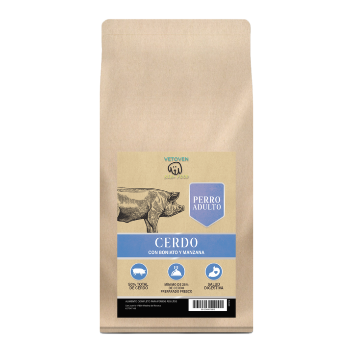 Pienso para perro adulto de Cerdo con Boniato y Manzana – Receta natural sin cereales y altamente digestible