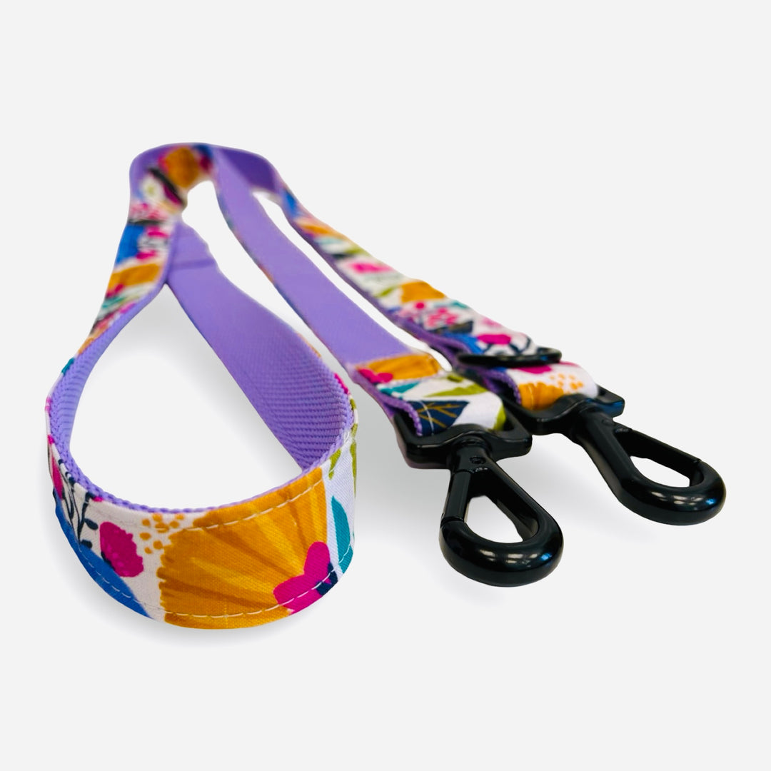 Correa multiposición para perro con estampado floral Amapola Pop y mosquetones negros - Vetoven