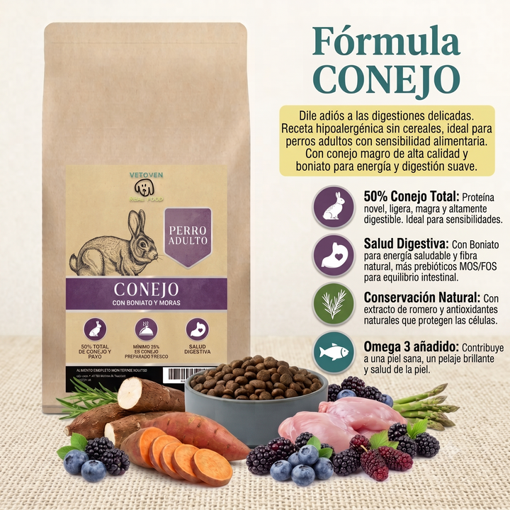 Conejo, Boniato y Moras | Pienso Natural Sin Cereales