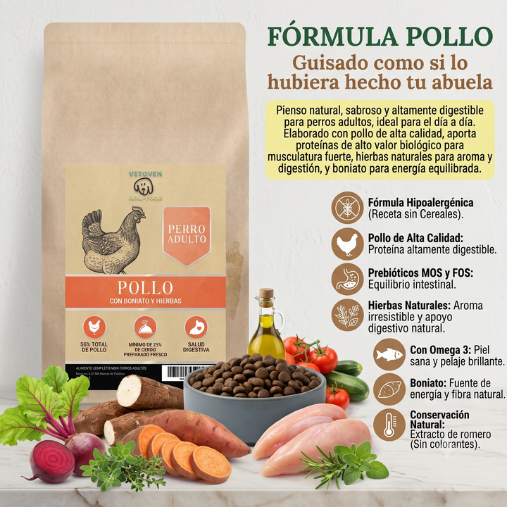 Pollo, Hierbas y Boniato | Pienso Natural Alta Digestibilidad