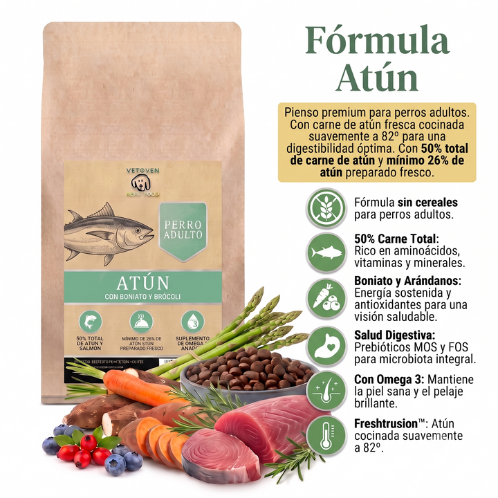 Atún, Boniato y Brócoli | Pienso Natural Rico en Omega 3