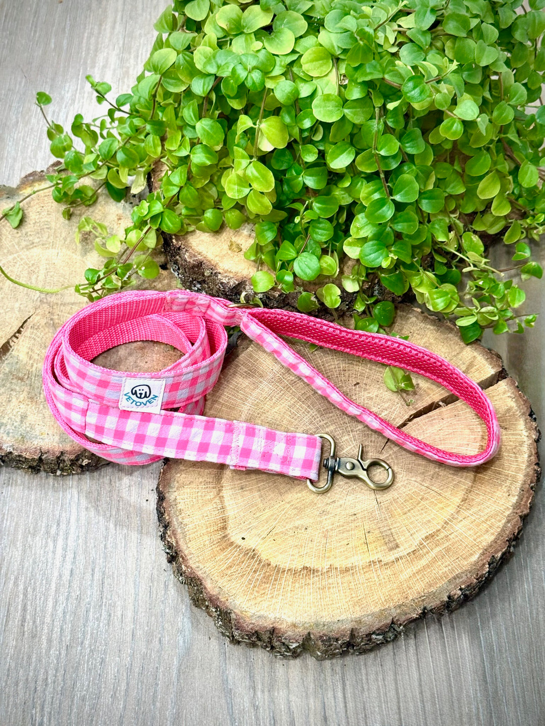 Correa para perro Vichy Neón Pink Peony – Hecha a Mano, Resistente y con Estilo
