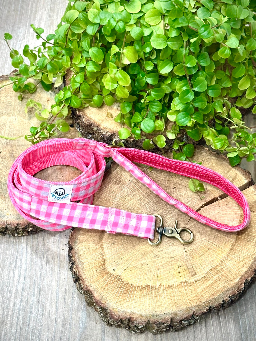 Correa para perro Vichy Neón Pink Peony – Hecha a Mano, Resistente y con Estilo