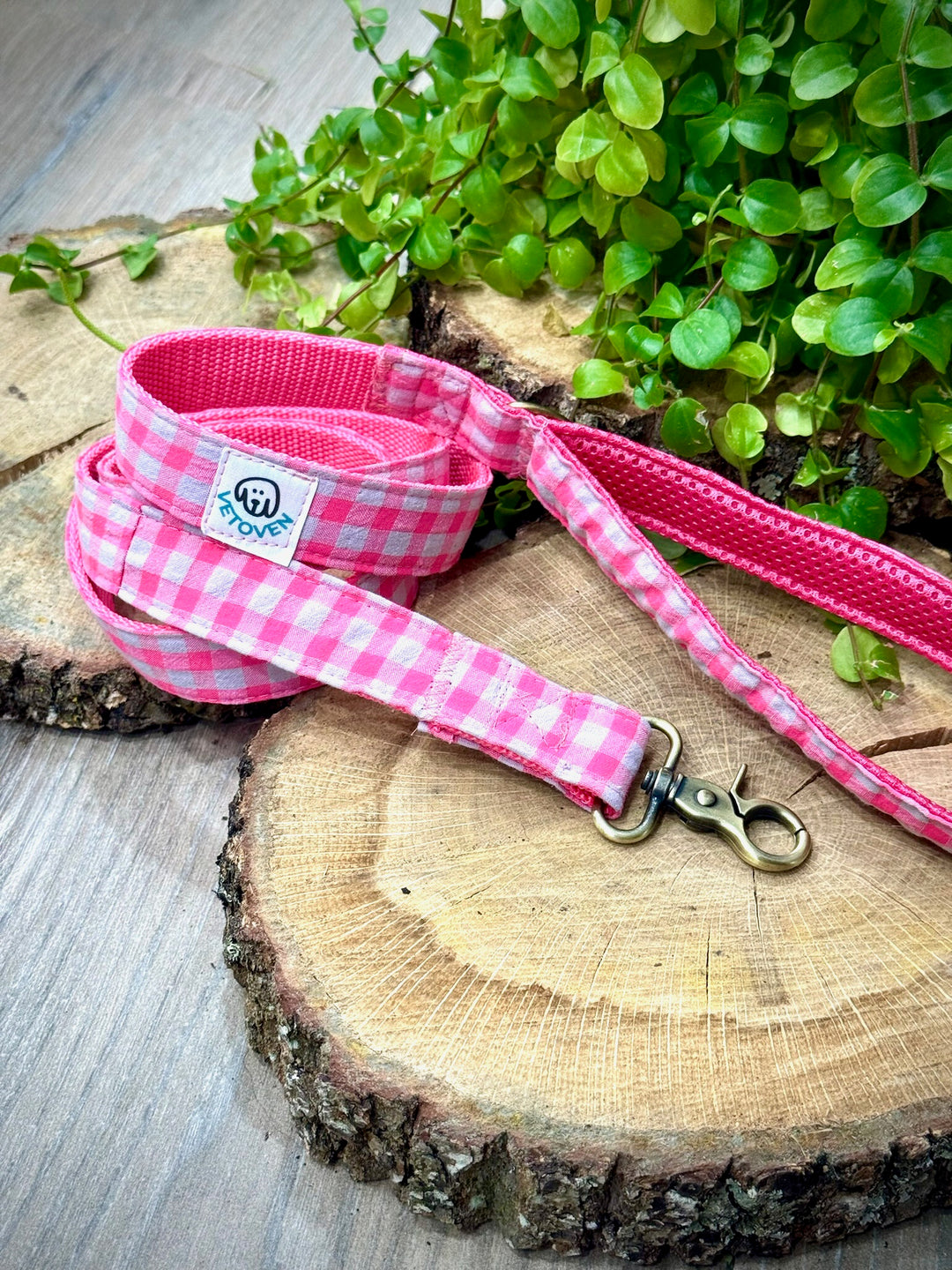 Correa para perro Vichy Neón Pink Peony – Hecha a Mano, Resistente y con Estilo