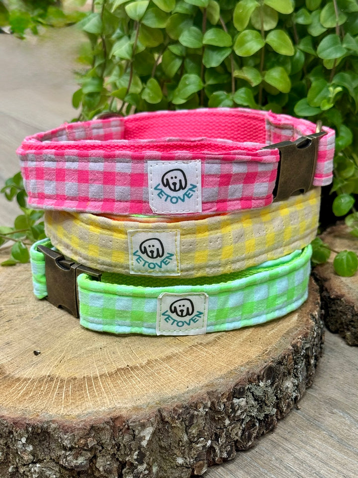 Collar para Perros Vichy Neón Pink – Algodón Resistente, Hecho a Mano y con Estilo Único