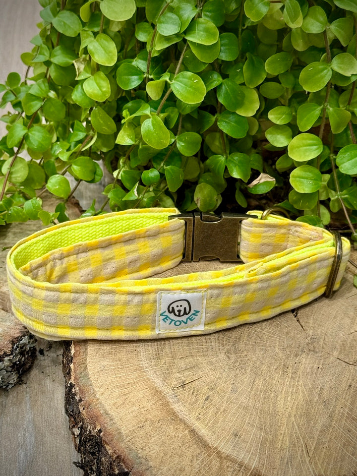 Collar para Perros Vichy Neón Lemon Drop – Hecho a Mano, Resistente y con Estilo Alegre
