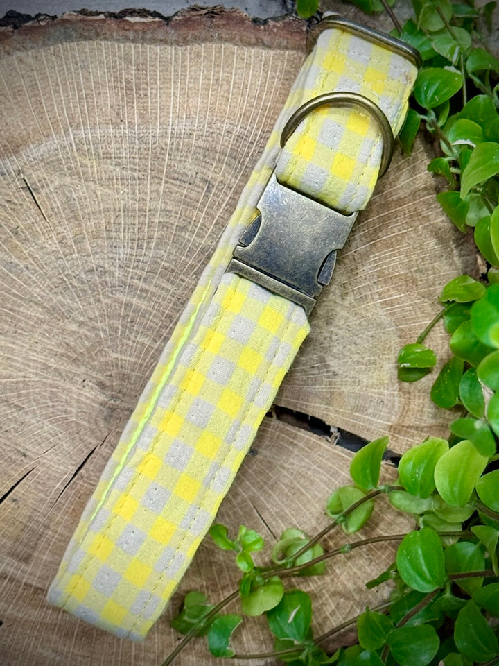 Collar para Perros Vichy Neón Lemon Drop – Hecho a Mano, Resistente y con Estilo Alegre