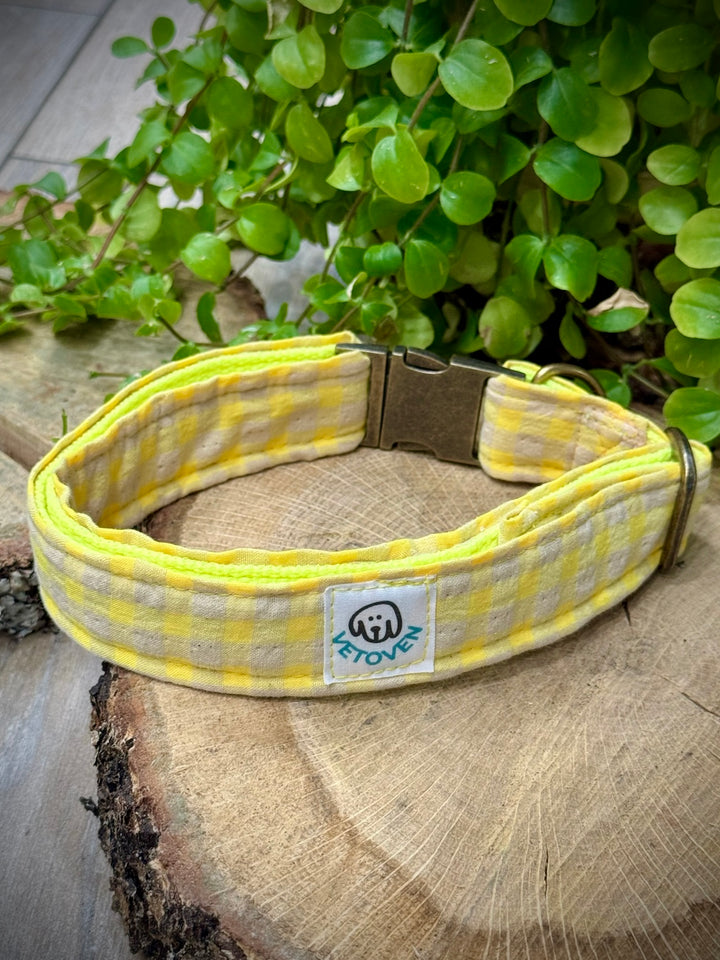 Collar para Perros Vichy Neón Lemon Drop – Hecho a Mano, Resistente y con Estilo Alegre