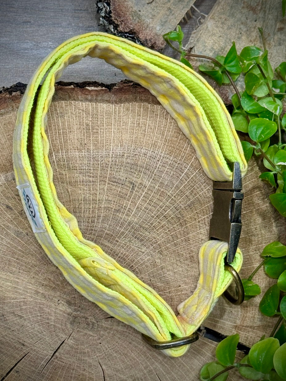 Collar para Perros Vichy Neón Lemon Drop – Hecho a Mano, Resistente y con Estilo Alegre