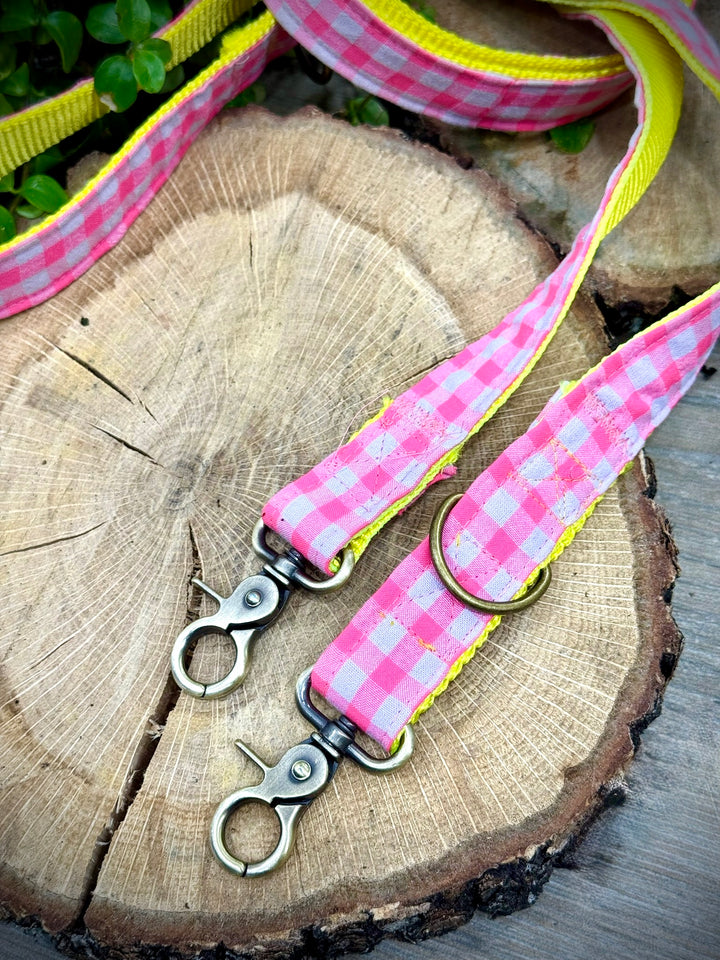 Correa Multiposición para Perros Vichy Neón Pink – Paseos Manos Libres, Ajustable y de Alta Resistencia
