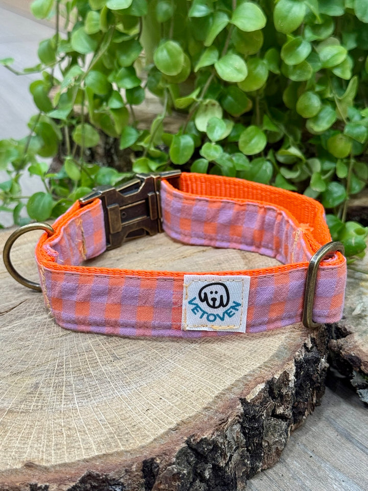 Collar para Perros Vichy Neón Sunset Pop – Hecho a Mano, Seguro y con Estilo Único