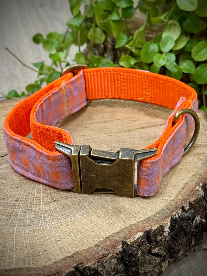Collar para Perros Vichy Neón Sunset Pop – Hecho a Mano, Seguro y con Estilo Único