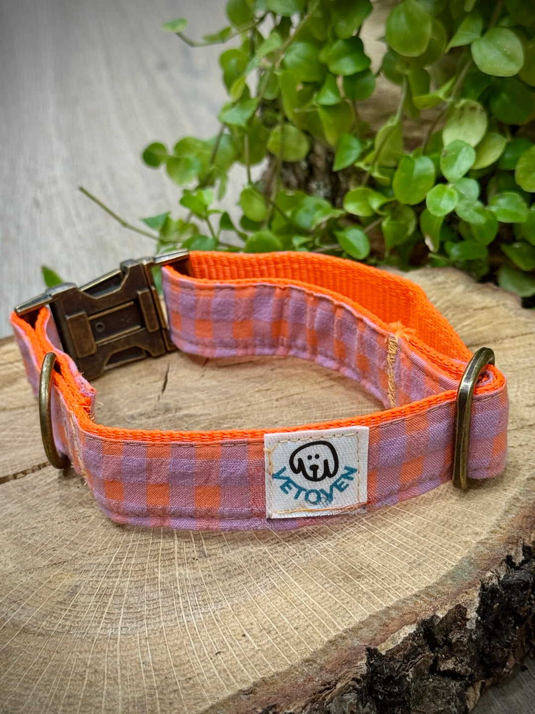 Collar para Perros Vichy Neón Sunset Pop – Hecho a Mano, Seguro y con Estilo Único