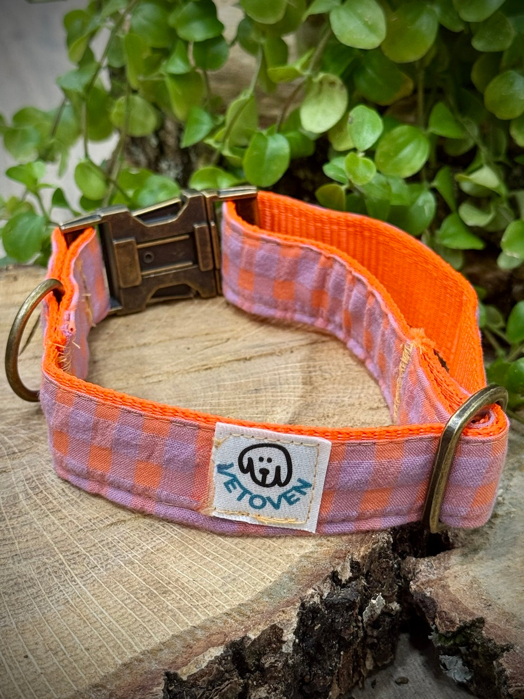 Collar para Perros Vichy Neón Sunset Pop – Hecho a Mano, Seguro y con Estilo Único