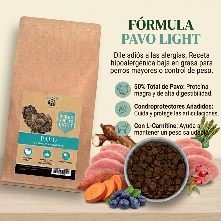 Vetoven Pavo Light y Senior | Pienso para Perros (Control de Peso y Articulaciones)