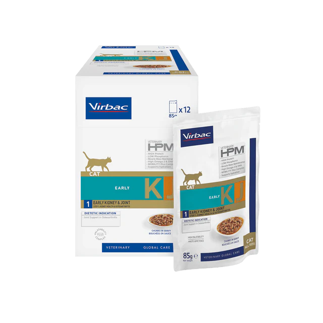 Virbac HPM KJ2 Wet Cat Early Kidney & Joint – Comida Húmeda para Gatos con Apoyo Renal y Articular – 12 x 85 g