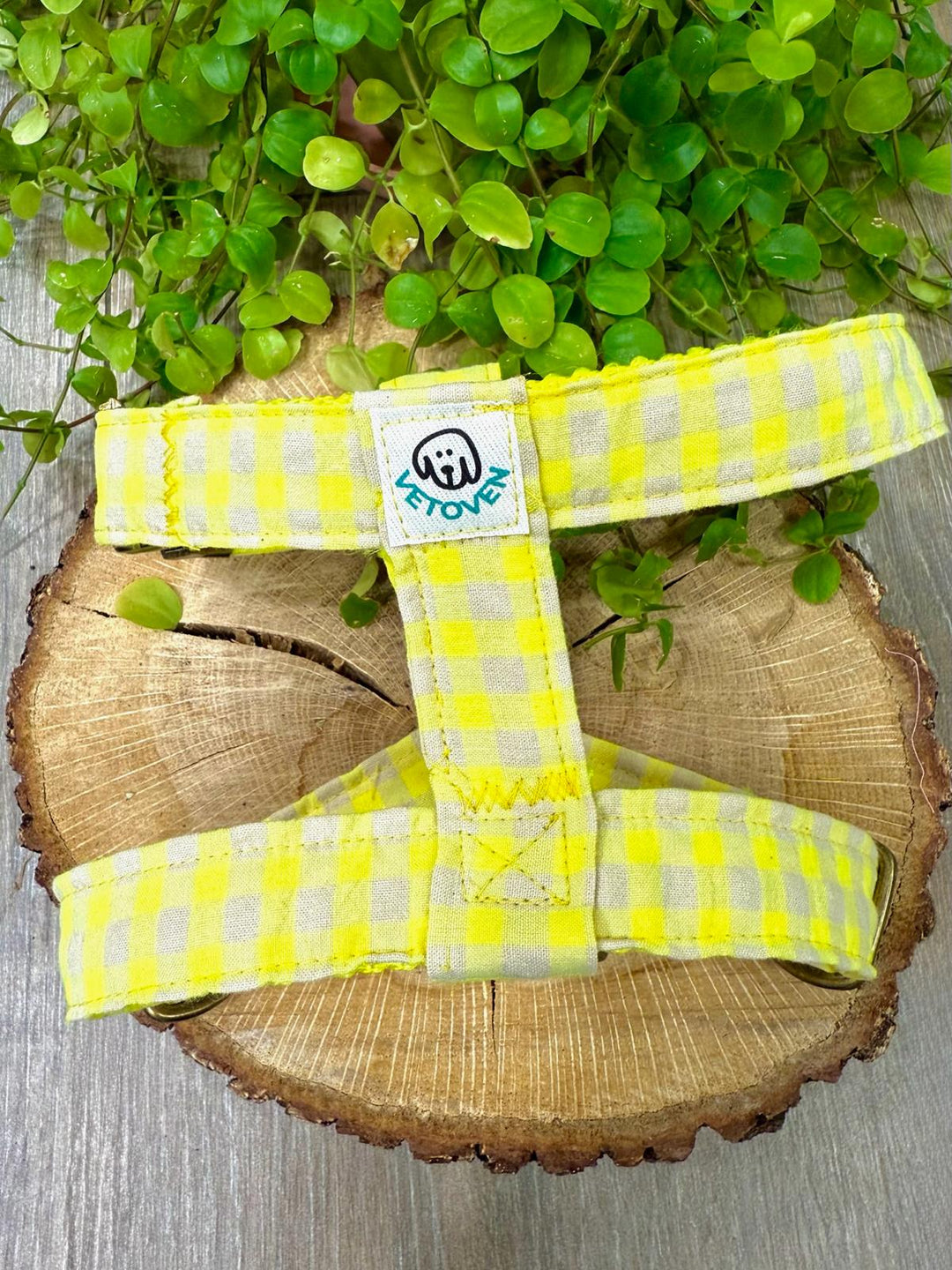 Arnés para perro Vichy Neon Lemon Drop - Algodón resistente, hecho a mano, a medida