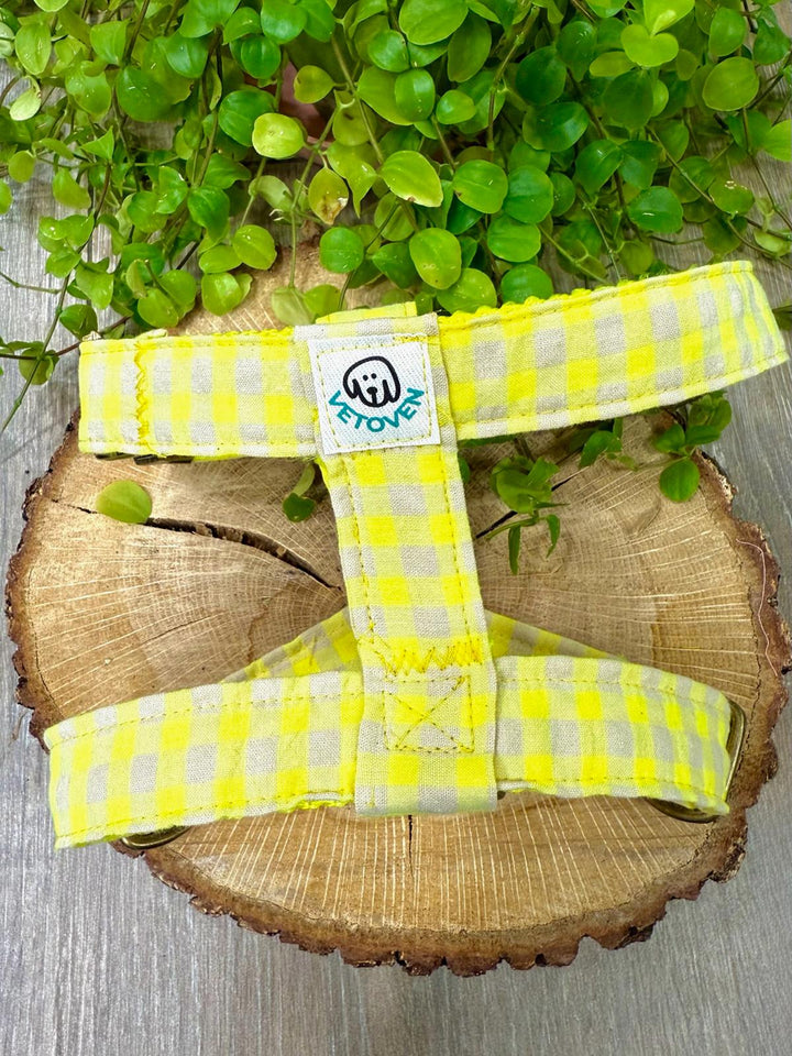 Arnés para perro Vichy Neon Lemon Drop - Algodón resistente, hecho a mano, a medida