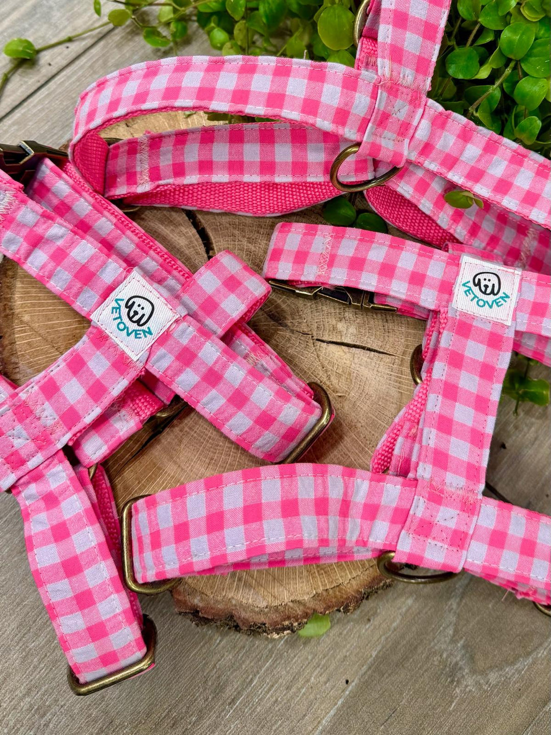 Arnés para perro Vichy Neon Pink - Algodón resistente, hecho a mano, a medida