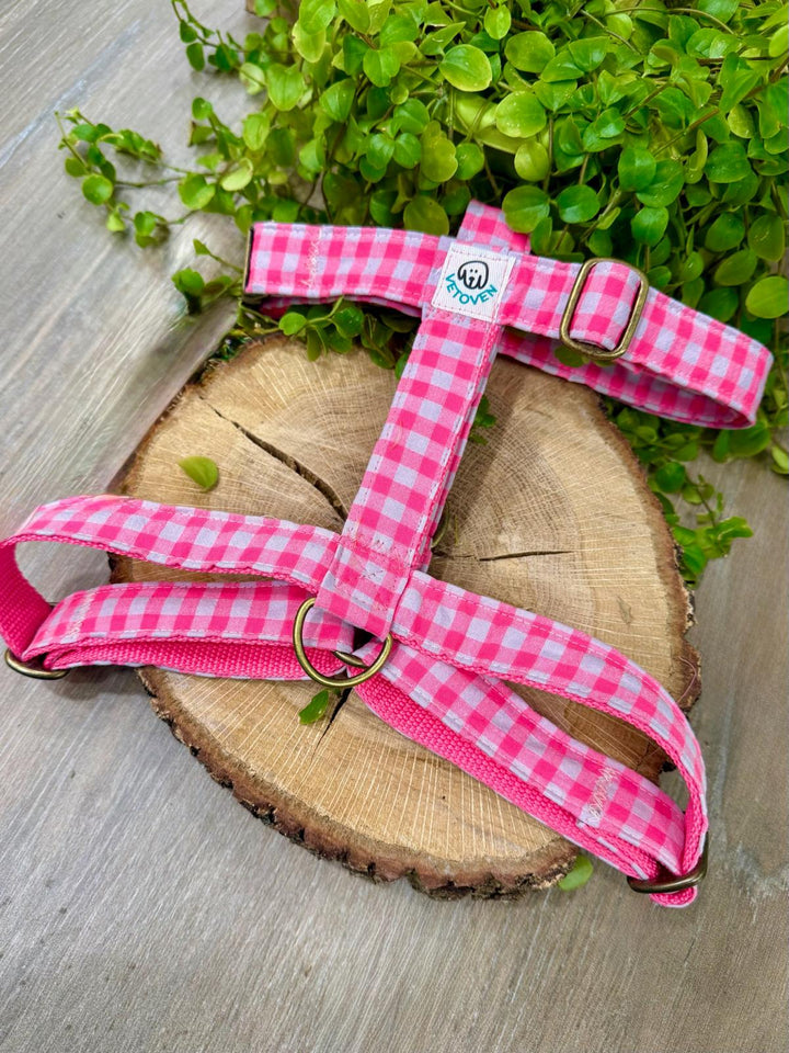 Arnés para perro Vichy Neon Pink - Algodón resistente, hecho a mano, a medida