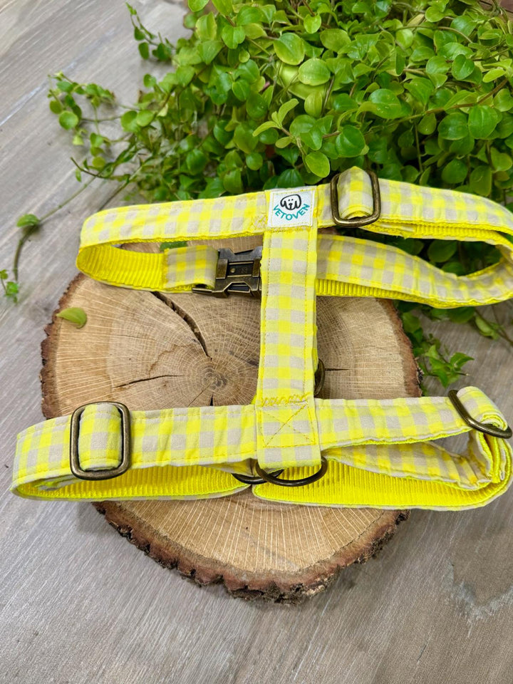 Arnés para perro Vichy Neon Lemon Drop - Algodón resistente, hecho a mano, a medida