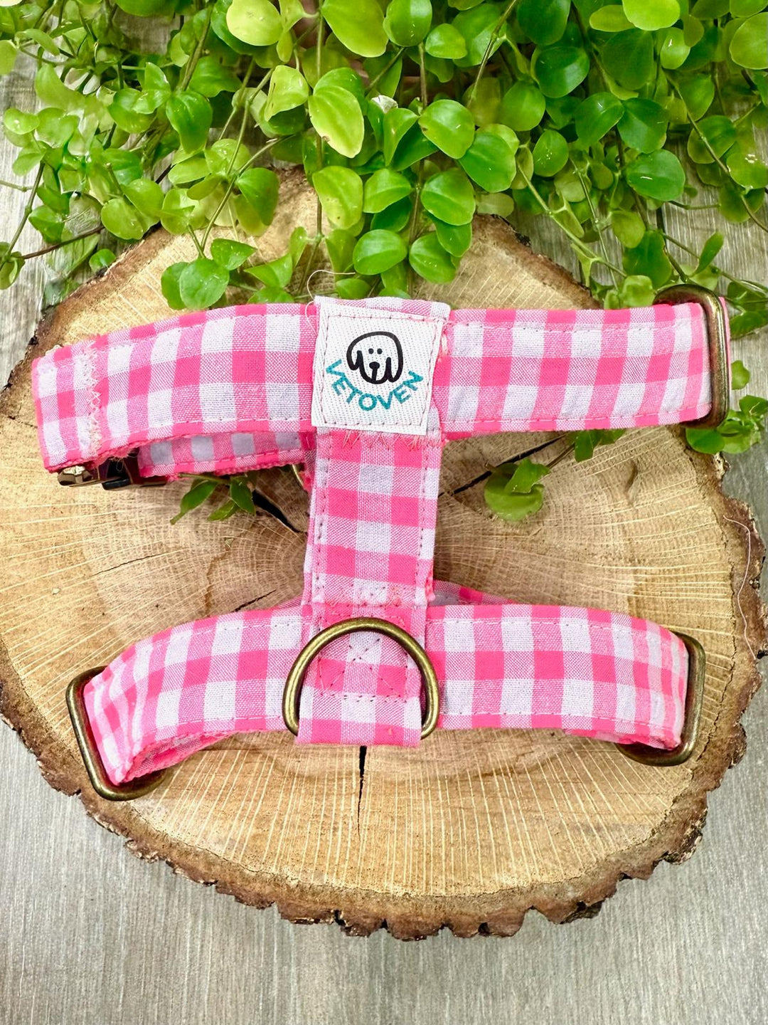 Arnés para perro Vichy Neon Pink - Algodón resistente, hecho a mano, a medida