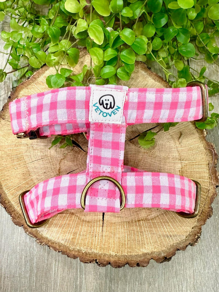 Arnés para perro Vichy Neon Pink - Algodón resistente, hecho a mano, a medida