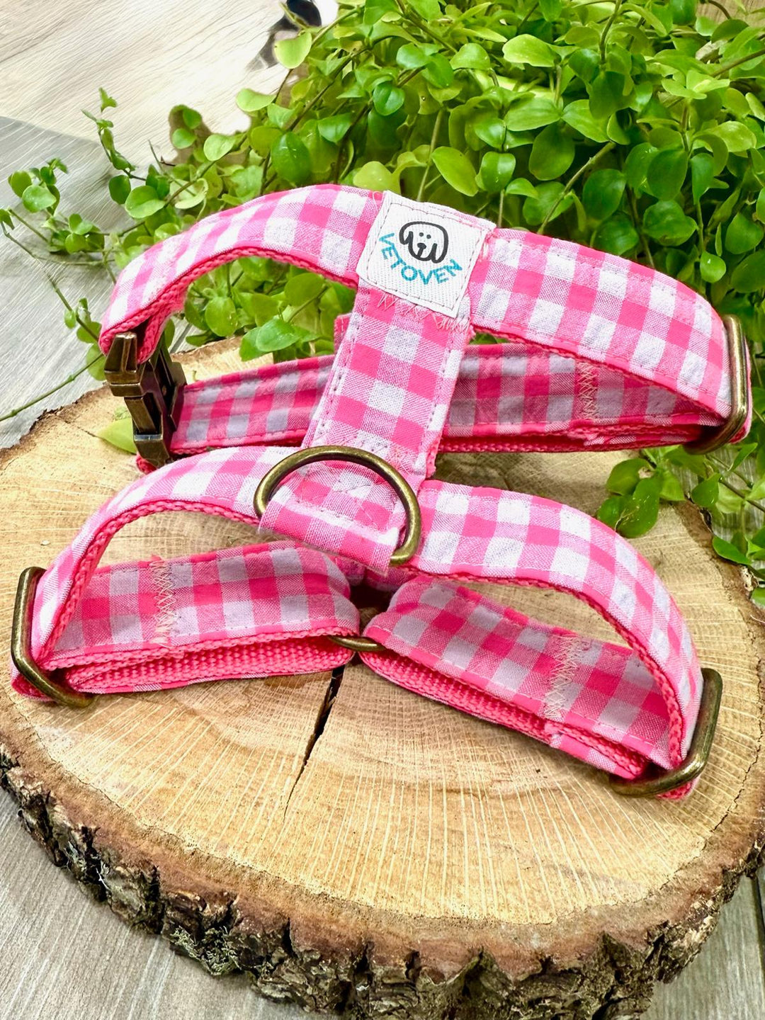 Arnés para perro Vichy Neon Pink - Algodón resistente, hecho a mano, a medida