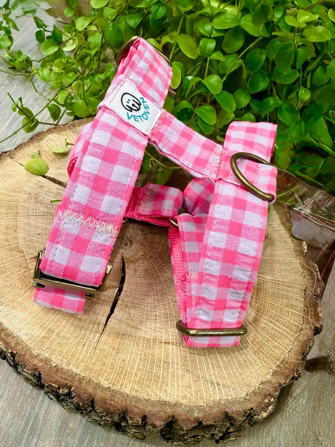 Arnés para perro Vichy Neon Pink - Algodón resistente, hecho a mano, a medida
