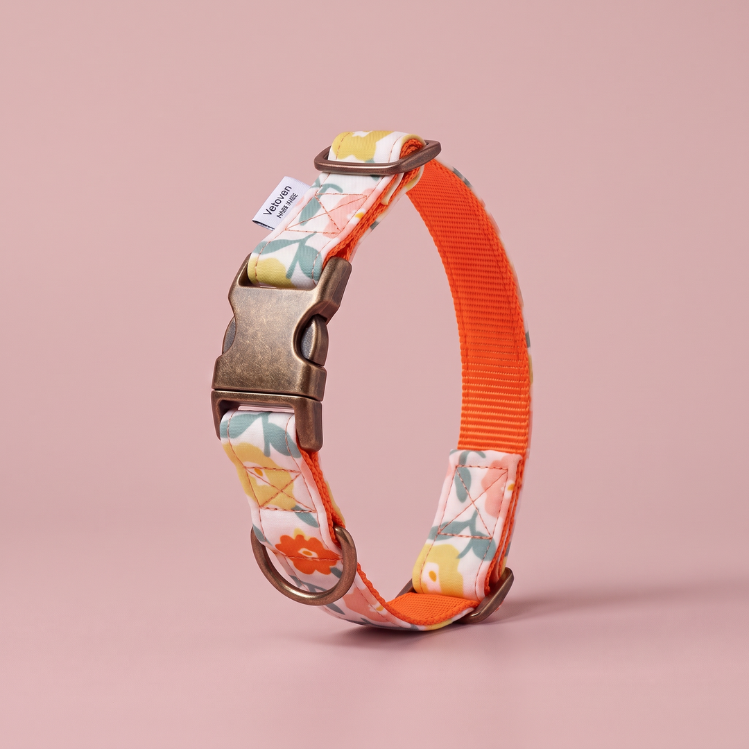 Collar para Perros Azucena Naranja 🟧  – Colección Jardín de Verano | Hecho a Mano y Diseñado por Veterinarios