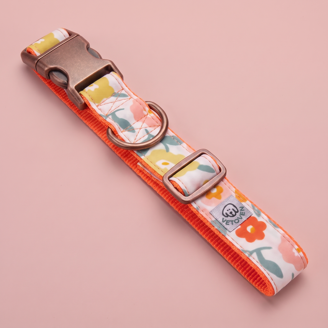 Collar para Perros Azucena Naranja 🟧  – Colección Jardín de Verano | Hecho a Mano y Diseñado por Veterinarios
