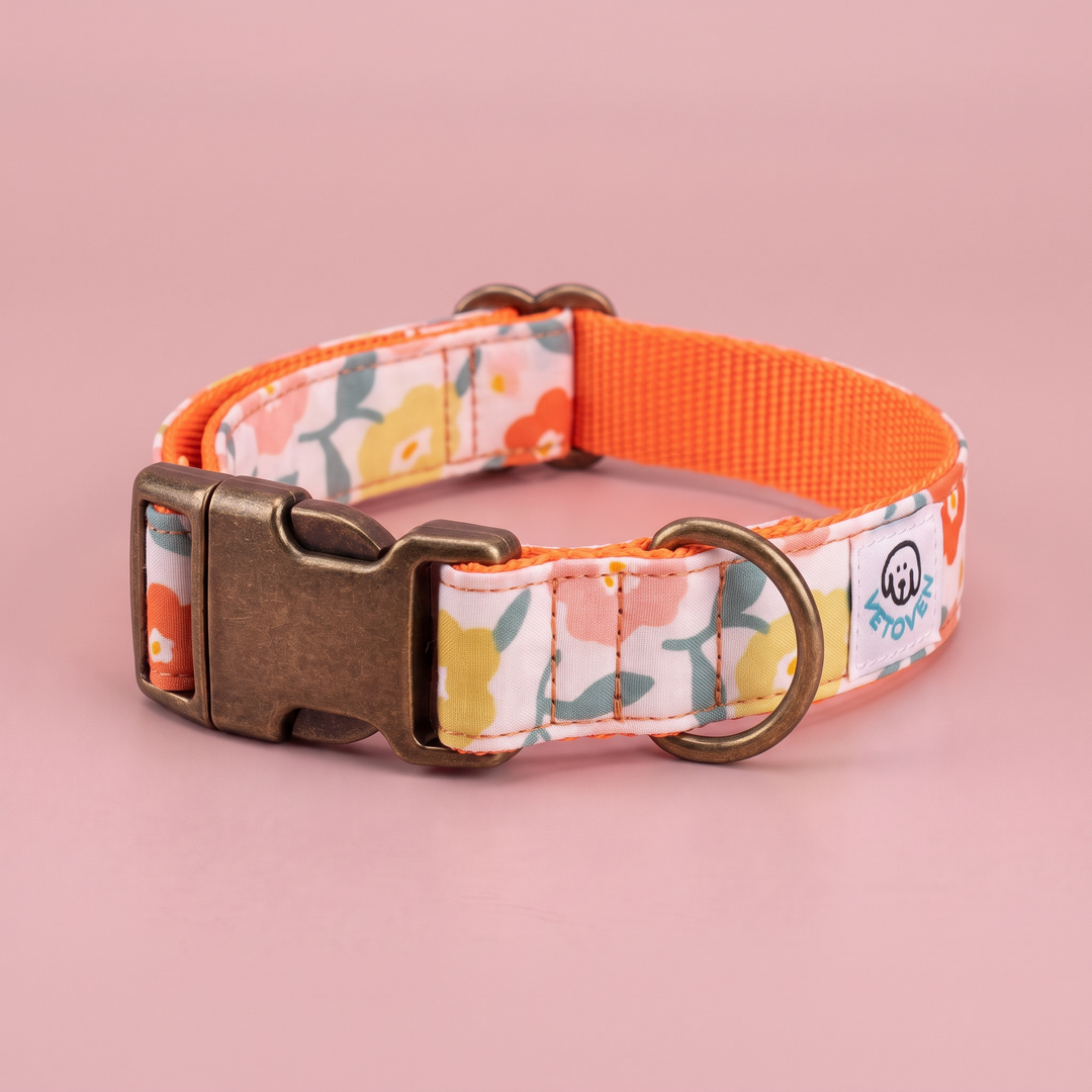 Collar para Perros Azucena Naranja 🟧  – Colección Jardín de Verano | Hecho a Mano y Diseñado por Veterinarios