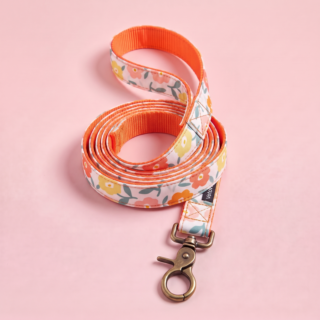 Correa para Perros Azucena Naranja (150 cm) – Colección Jardín de Verano – enrollada