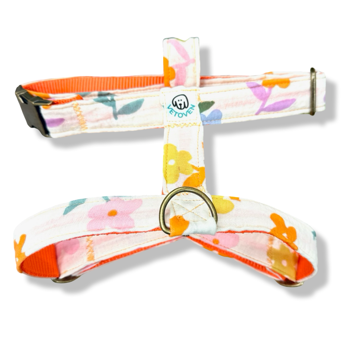 Arnés para Perros Azucena Naranja 🟧  – Diseño en H | Hecho a Mano y Diseñado por Veterinarios · Colección Jardín de Verano