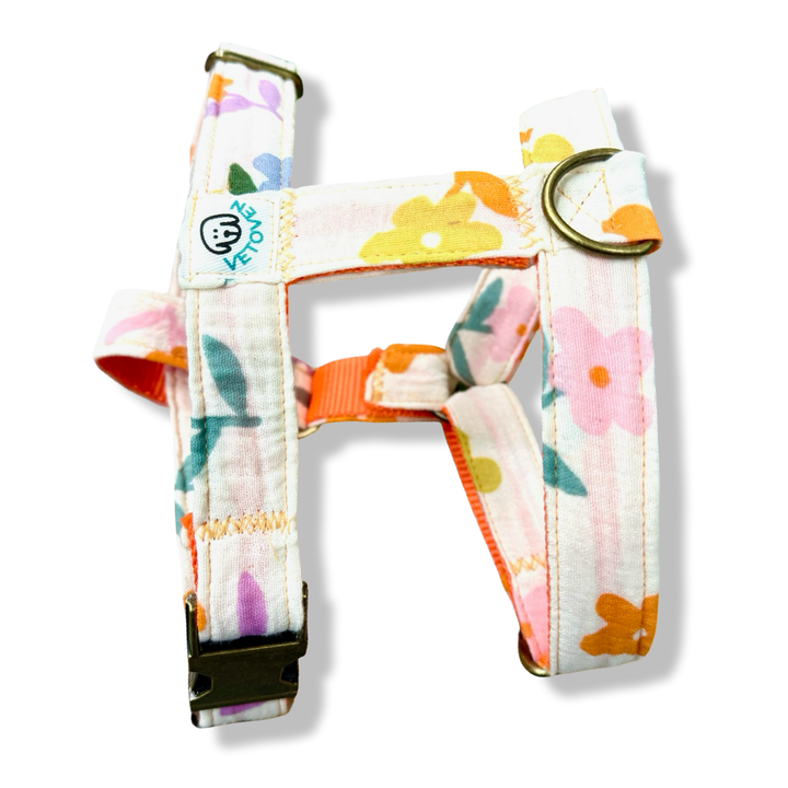 Arnés para Perros Azucena Naranja 🟧  – Diseño en H | Hecho a Mano y Diseñado por Veterinarios · Colección Jardín de Verano