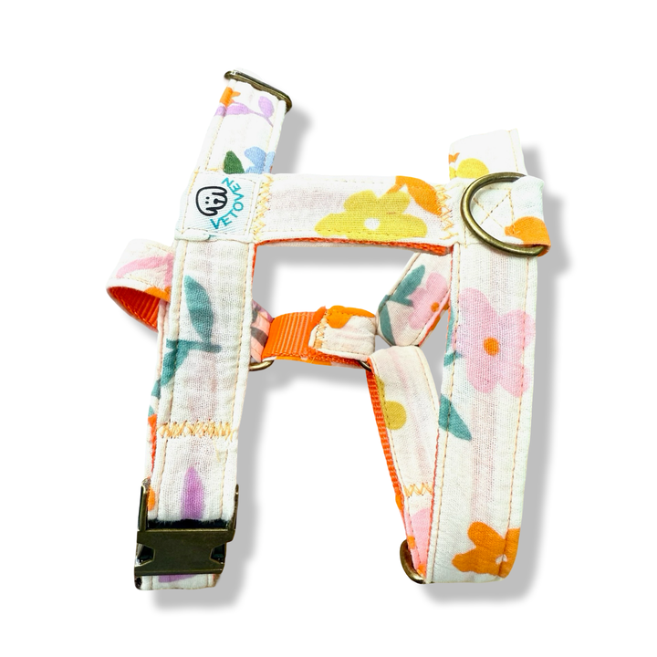 Arnés para Perros Azucena Naranja 🟧  – Diseño en H | Hecho a Mano y Diseñado por Veterinarios · Colección Jardín de Verano