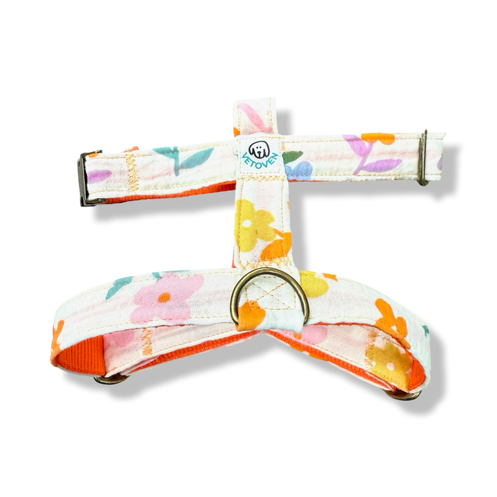 Arnés para Perros Azucena Naranja 🟧  – Diseño en H | Hecho a Mano y Diseñado por Veterinarios · Colección Jardín de Verano