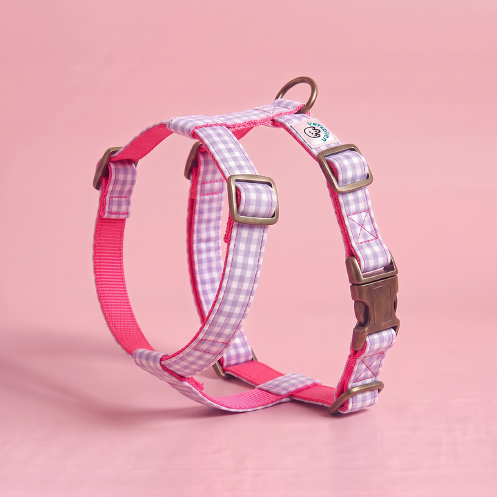Arnés para Perros Vichy Pastel Blossom – nylon rosa, puesto de pie