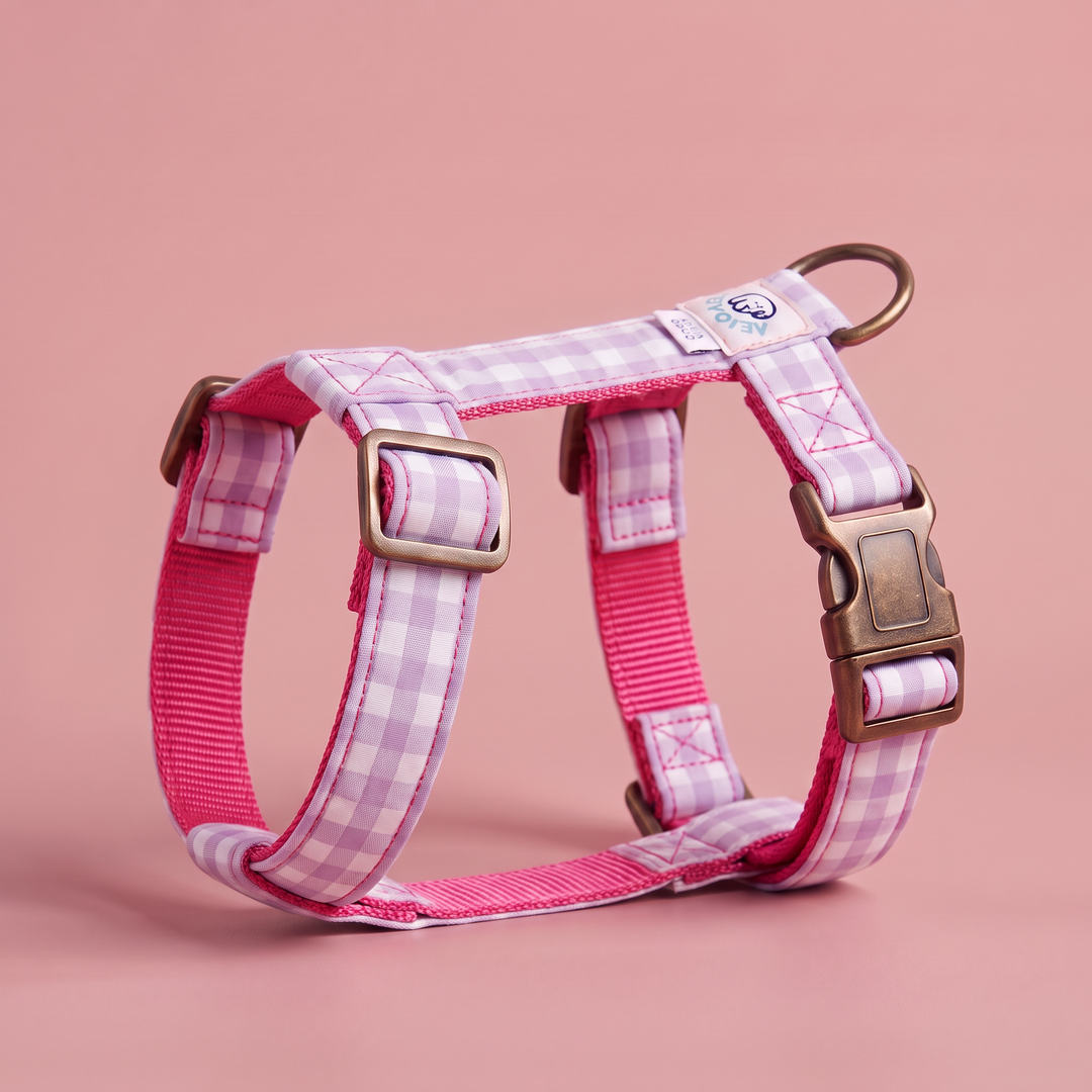 Arnés para Perros Vichy Pastel Blossom – nylon rosa, vista lateral