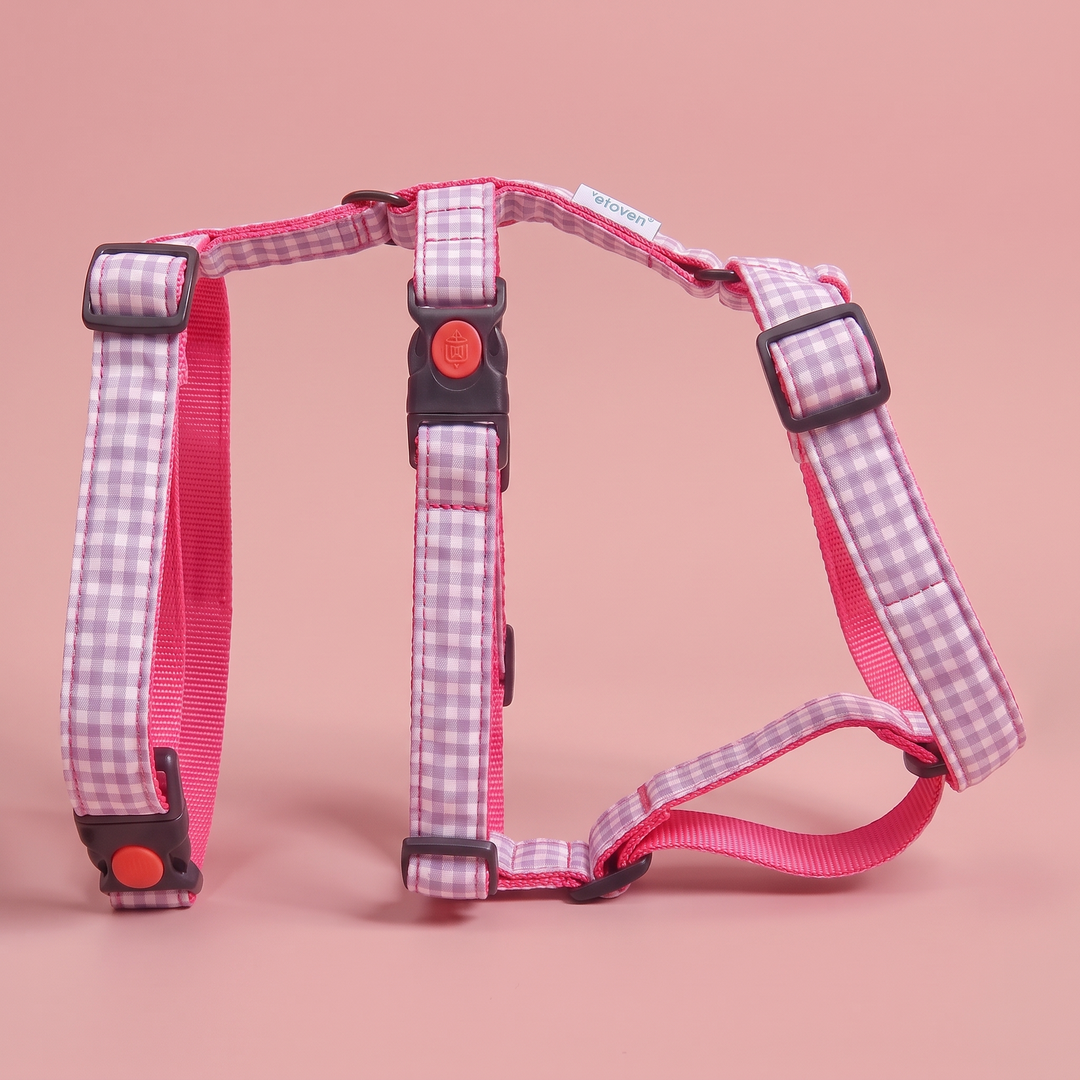 Arnés Galgo Antiescape 3 Puntos Vichy Pastel Blossom – nylon rosa, puesto de pie
