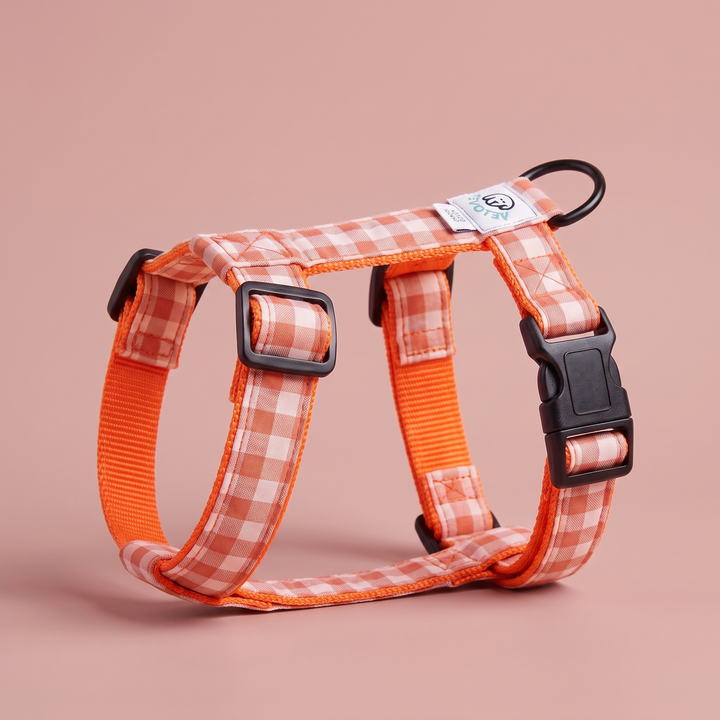 Arnés Regulable Vichy Calabaza para Perro – vista lateral