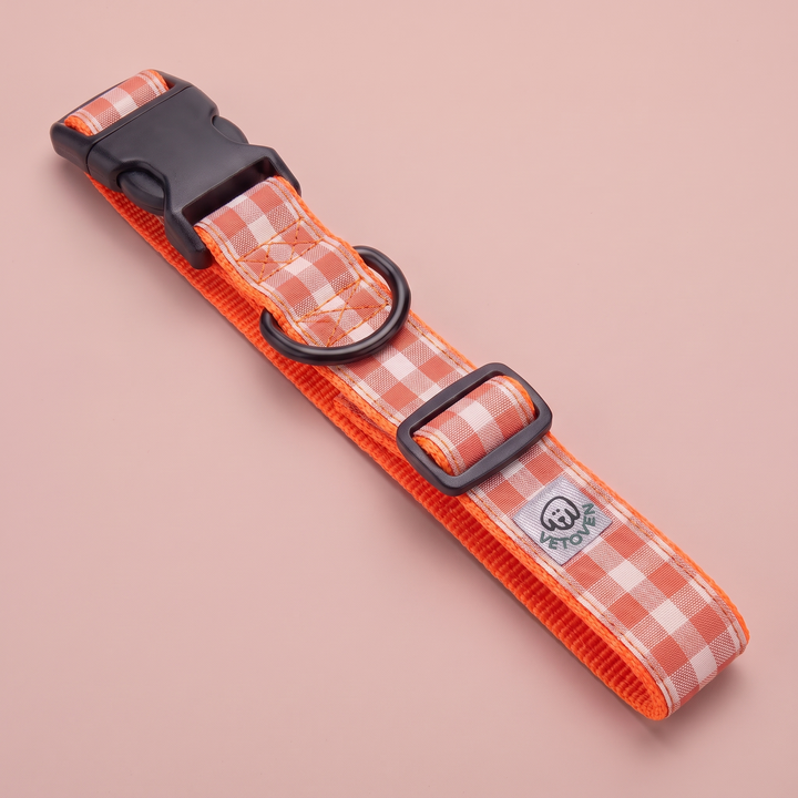 Collar Regulable Vichy Calabaza para Perro – vista plana