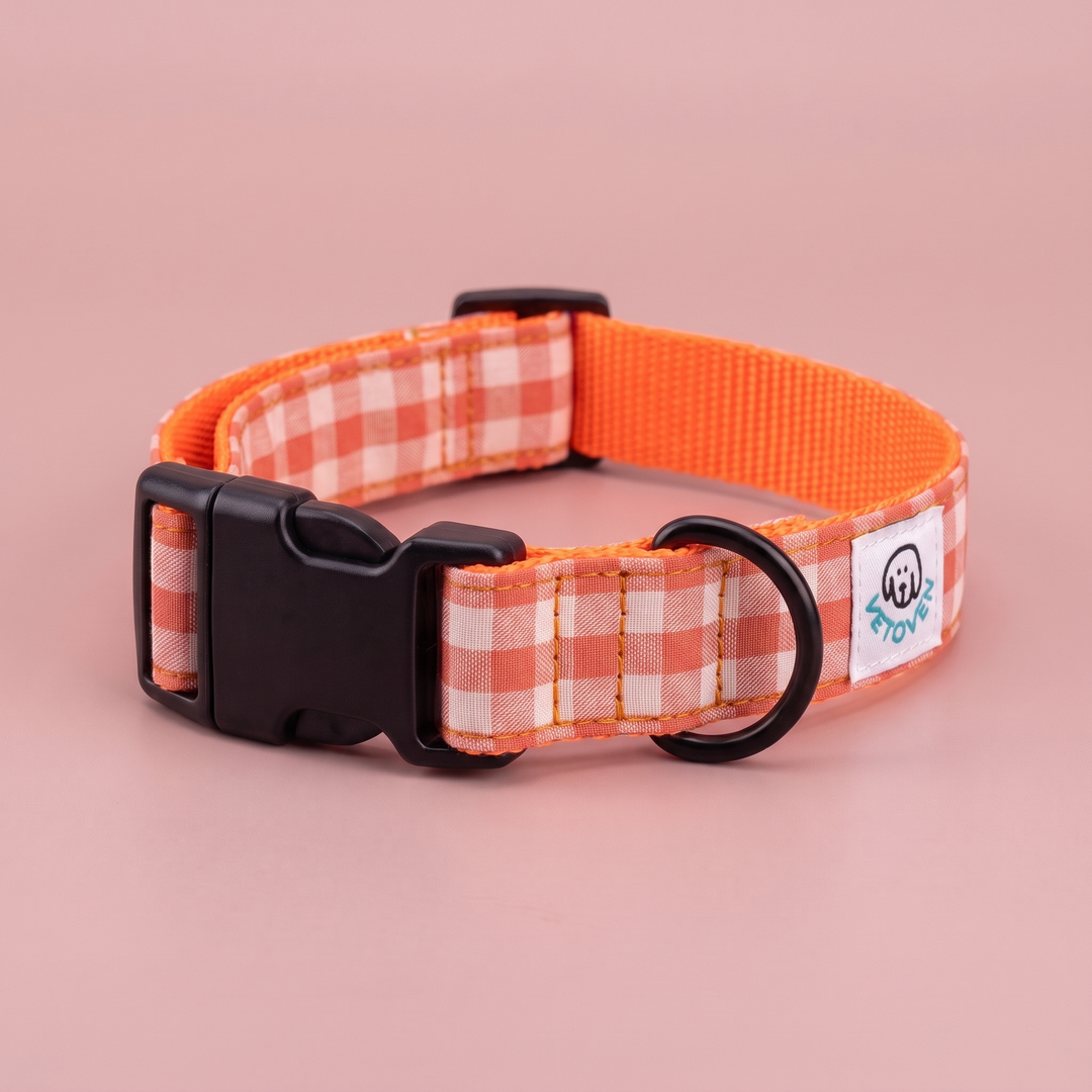 Collar Regulable Vichy Calabaza para Perro