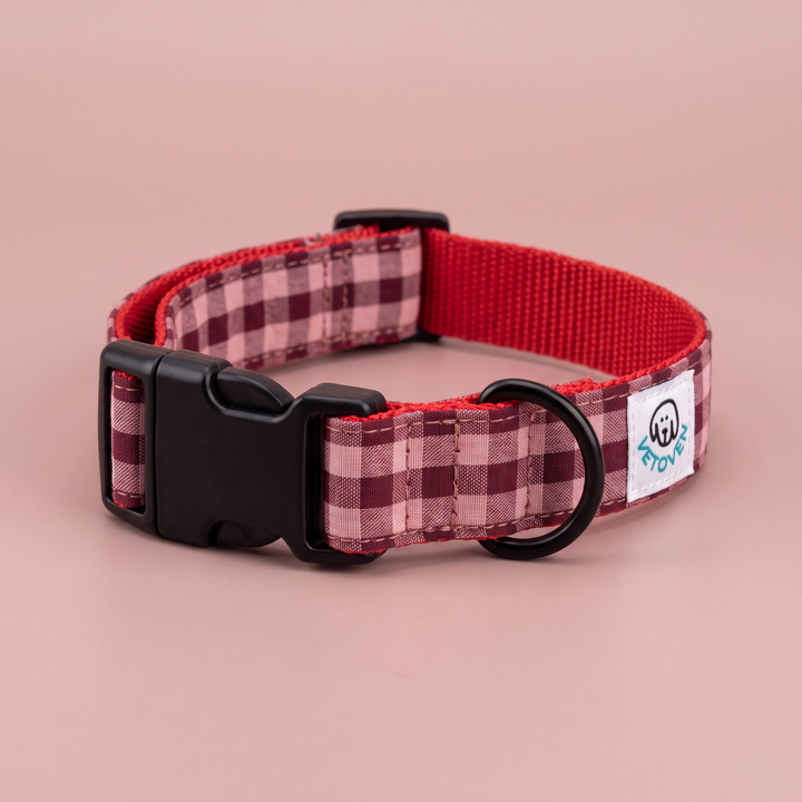 Collar Regulable Vichy Cereza para Perro