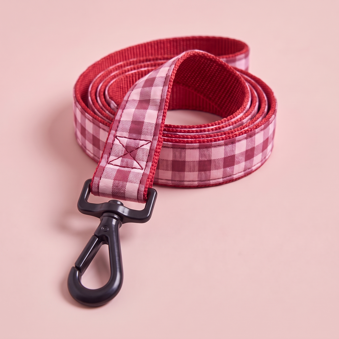Correa Vichy Cereza para Perro – detalle del mosquetón