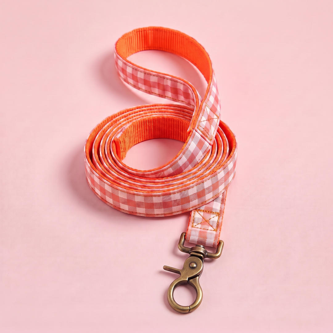 Correa para Perros Vichy Neón Coral Pop (150 cm) – enrollada